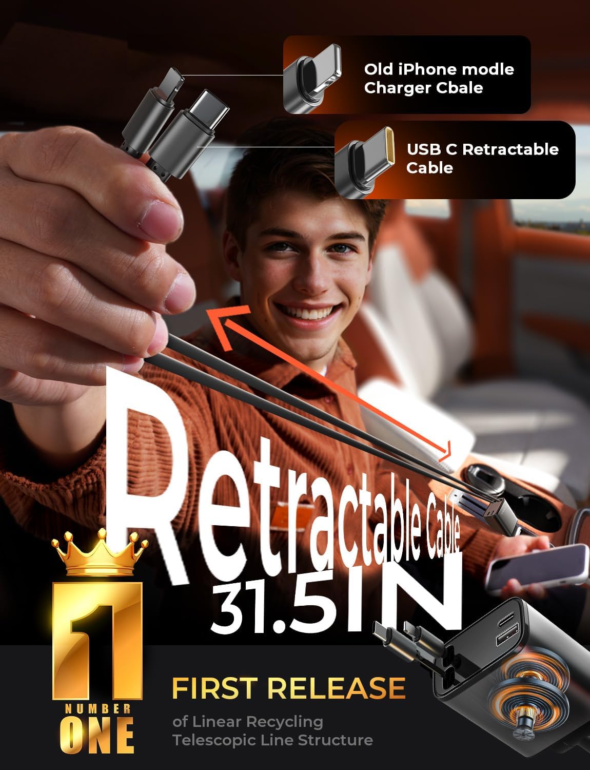 Retractable Fast Charger Cable | كابل شحن سريع قابل للسحب