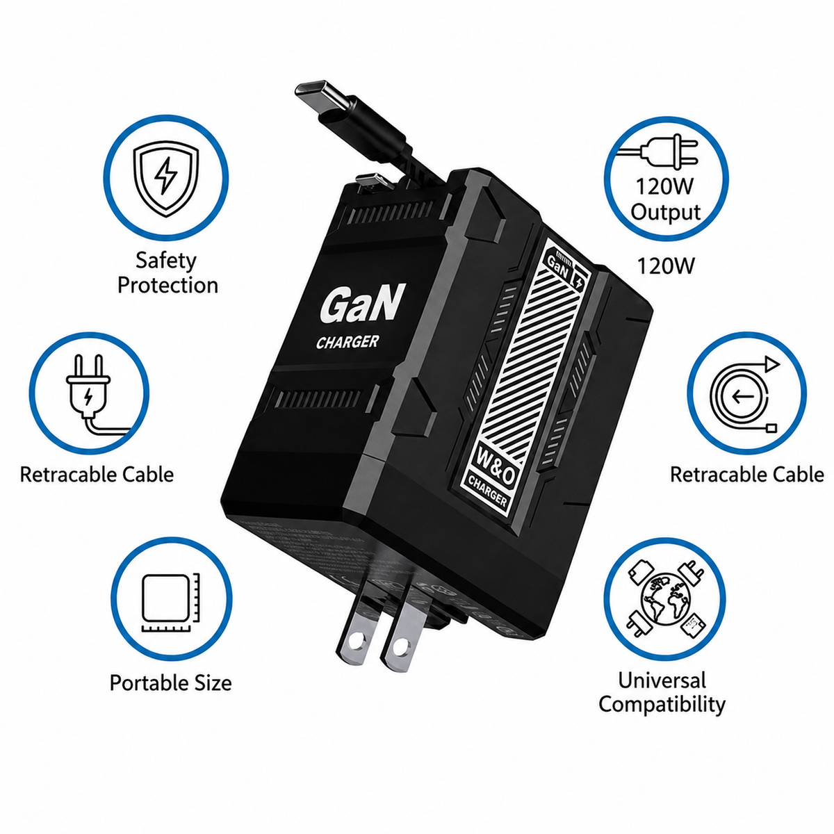 120W Retractable Fast Charger | شاحن سريع قابل للسحب