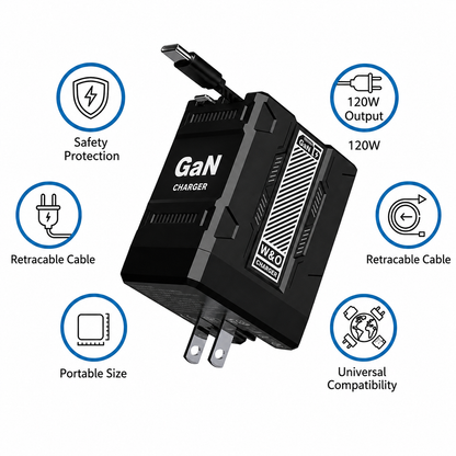 120W Retractable Fast Charger | شاحن سريع قابل للسحب